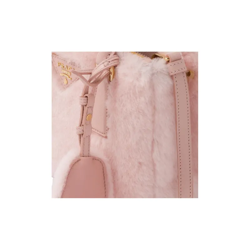 PRADA Shearling Plush Bag Tote Bag Shopping Bag Portable Crossbody Bag Shoulder Bag Mini Women's Cherry Blossom Pink-4