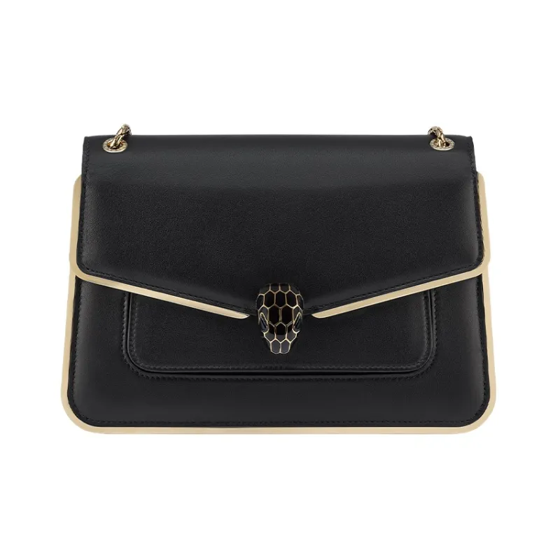 BVLGARI Serpenti Forever Calfskin Crossbody Bag Shoulder Bag Women's Black-0