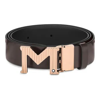 MONTBLANC M Shaped Fashion Etched Smooth Buckle Belt Men's Black Width 3.5CM