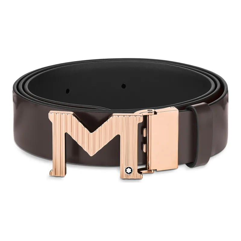 MONTBLANC Leather Belts Men's Black Width 3.5cm-0