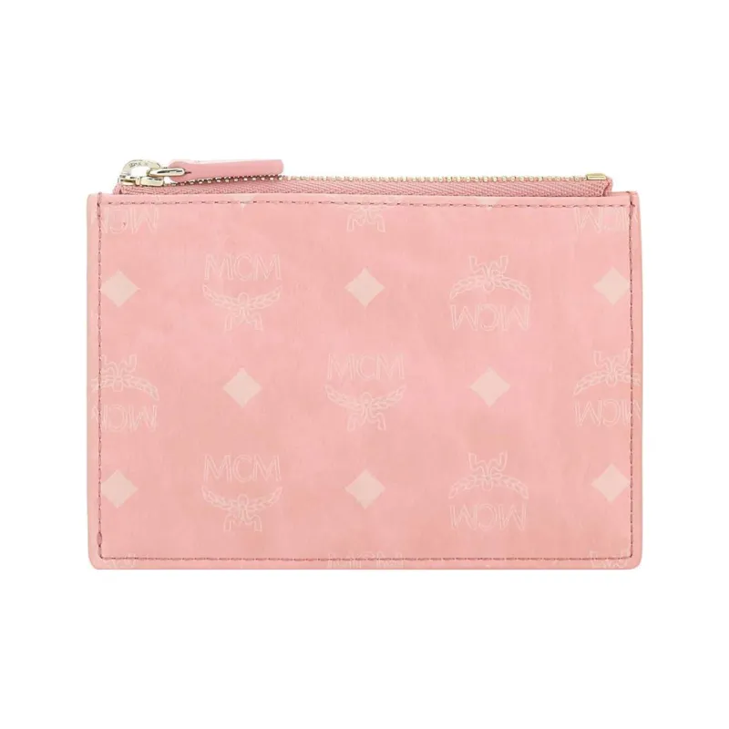 MCM Aren Canvas With Leather Card Holder Wallet Women's Pink-0