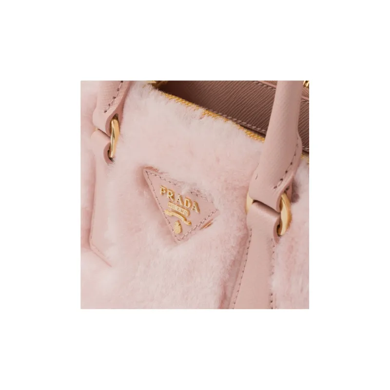 PRADA Shearling Plush Bag Tote Bag Shopping Bag Portable Crossbody Bag Shoulder Bag Mini Women's Cherry Blossom Pink-5