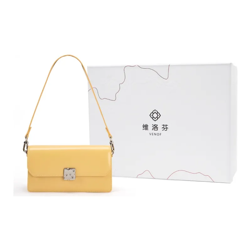 VENOF Cow Leather Small Square Bag Shoulder Bag Women's Black Forest/Cream White/Cheese Yellow-32