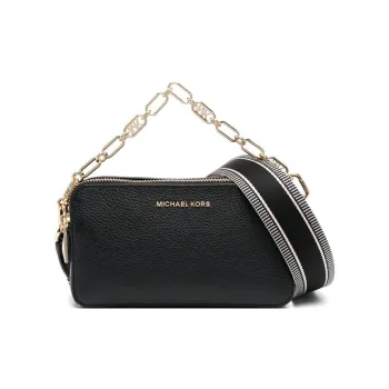 MICHAEL KORS Jet Set Pebbled Leather Camera Bag, Shoulder Bag, Crossbody Bag Small Size Women's Black