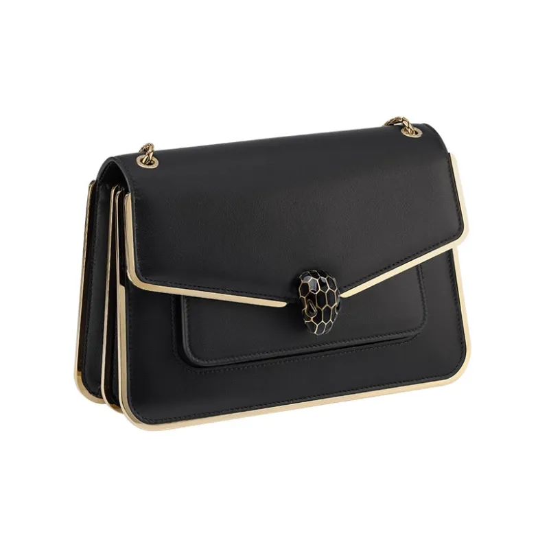 BVLGARI Serpenti Forever Calfskin Crossbody Bag Shoulder Bag Women's Black-1