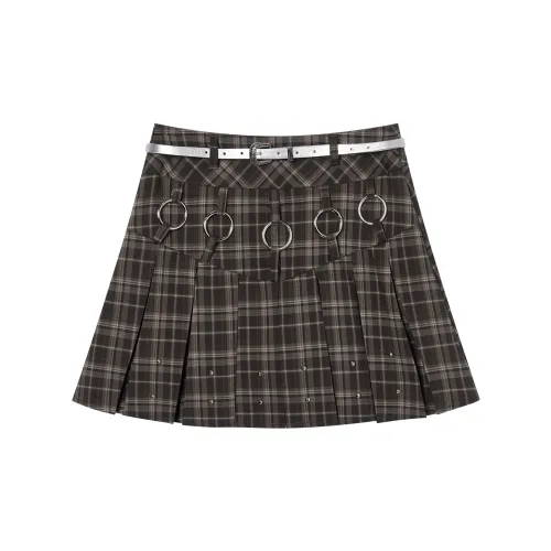 I'M ONE Casual Short Skirts Women's Coffee Plaid