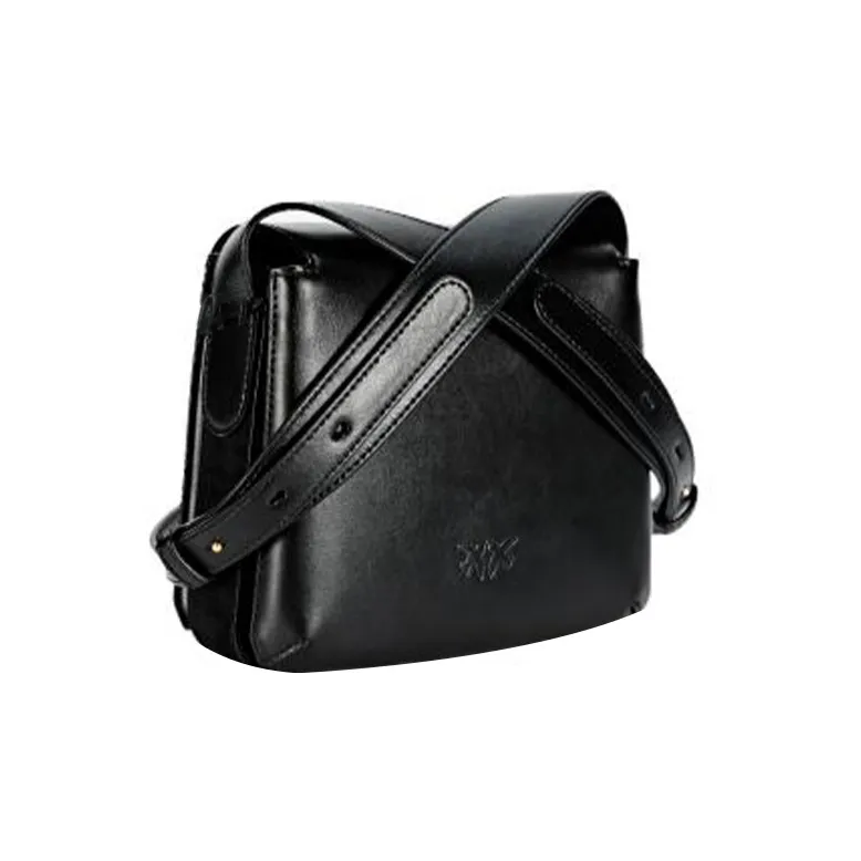PINKO Cow Leather Small Square Bag, Bird Bag, Swallow Bag, Crossbody Bag, Shoulder Bag Women's Black-3