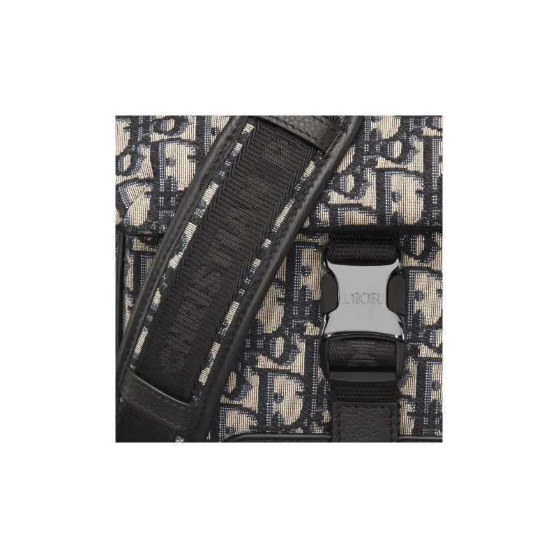 DIOR Oblique Print Cow Leather Patchwork Messenger Bag One Shoulder Crossbody Clutches Men's Black/Beige-5