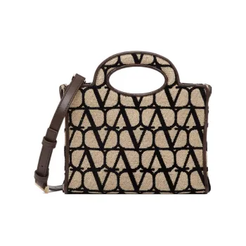 Valentino Sheepskin With Fabric Tote Shoulder Bag, Handbag Mini Women's Beige/Black