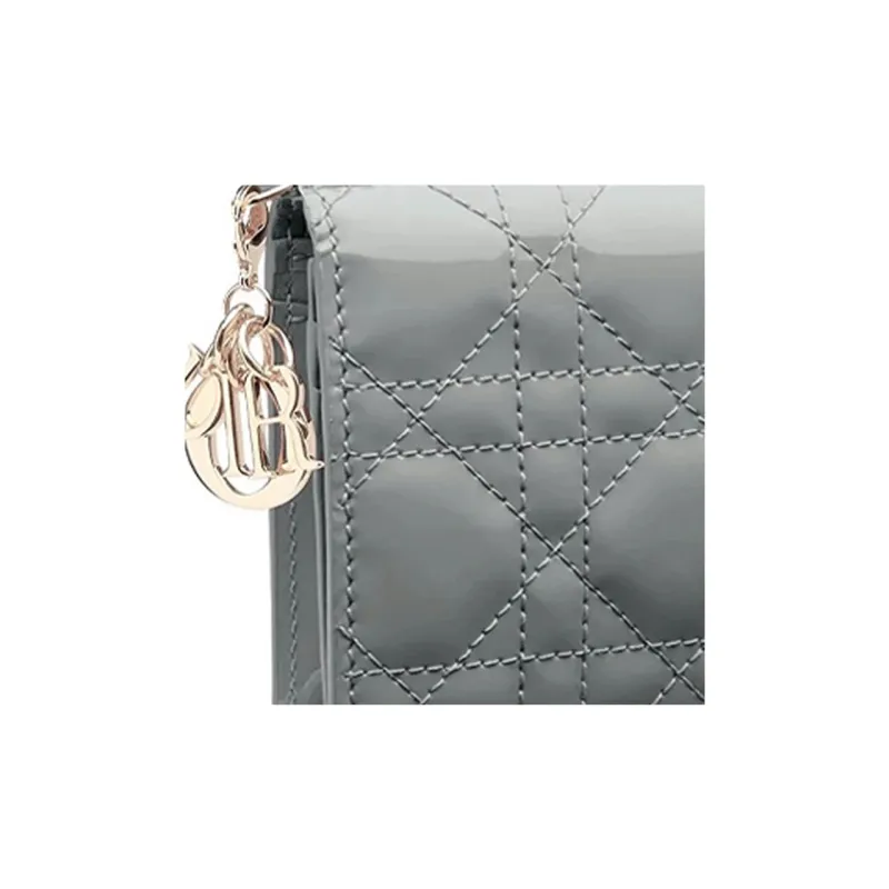 DIOR Lady Dior Patent Leather Cowhide Wallet Women's Candy Color Rock Gray-1