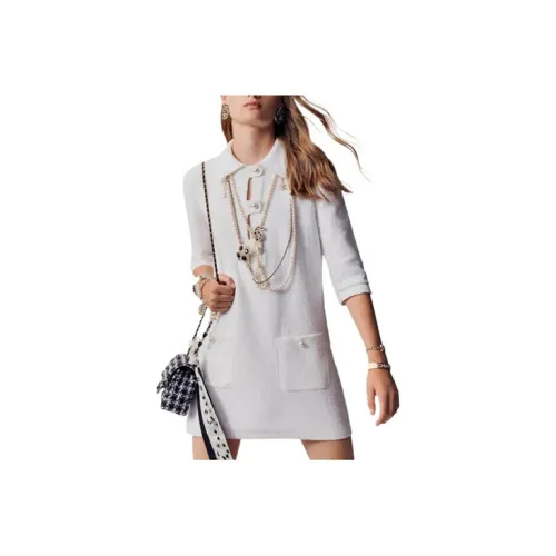 CHANEL Long-Sleeved Dresses Women's White