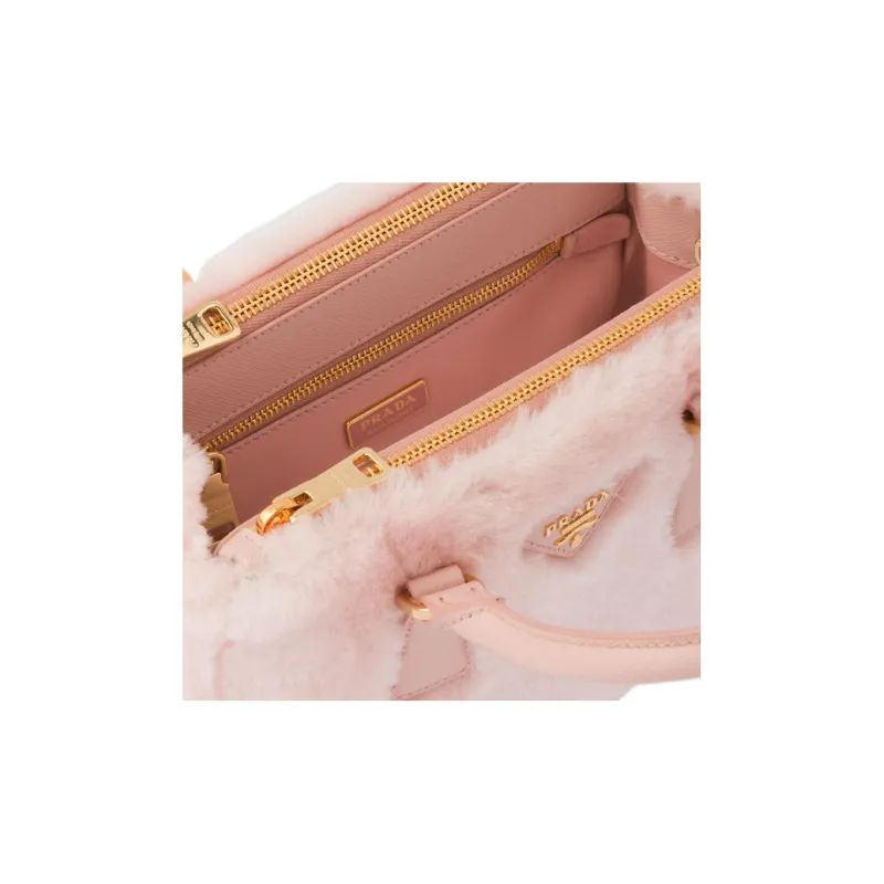 PRADA Shearling Plush Bag Tote Bag Shopping Bag Portable Crossbody Bag Shoulder Bag Mini Women's Cherry Blossom Pink-3