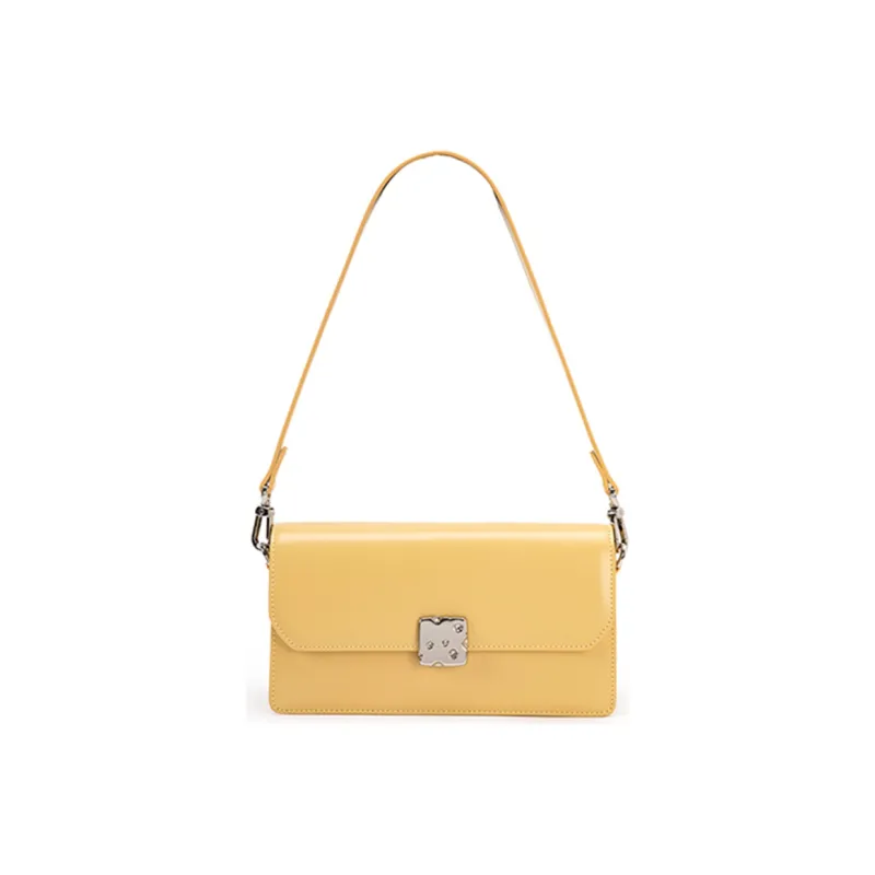 VENOF Cow Leather Small Square Bag Shoulder Bag Women's Black Forest/Cream White/Cheese Yellow-31