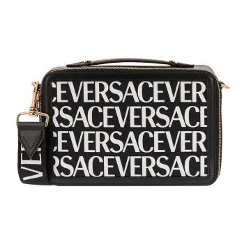 VERSACE Calfskin Patchwork Fabric Messenger Bag Box Bag Shoulder Bag Crossbody Bag Regular Men's Black/White