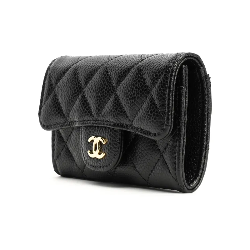 CHANEL Grain Embossed Cow Leather Coin Purse Card Holder, Wallet Women's Black-3