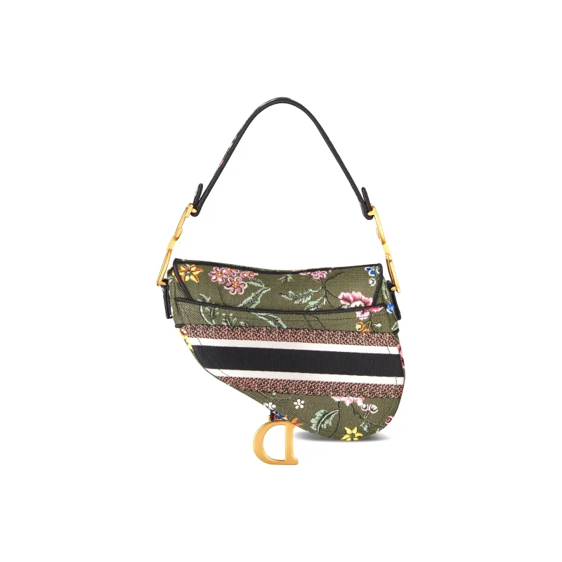 DIOR Saddle Embroidery Saddle Bag Shoulder Bag Crossbody Bag Handbag Women's Green/Multicolor-1
