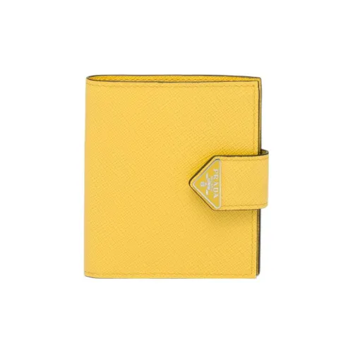 prada Sneakers Leather Card Clip Wallets Men's Yellow