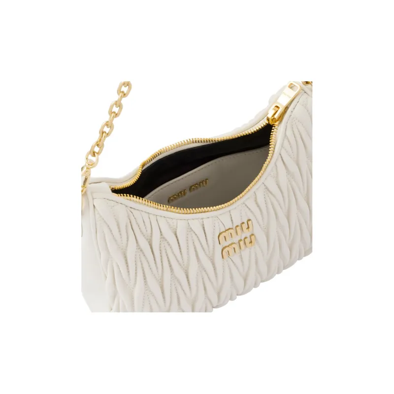 MIU MIU Matelassé Soft Sheep Leather Portable Crossbody Bag, Shoulder Bag Women's White-4