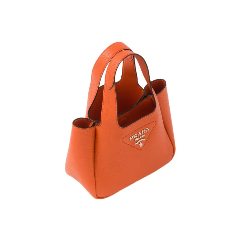 PRADA Leather Tote Basket Bag Shopping Bag Handbag Women's Orange-2