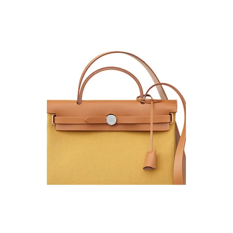 HERMES Herbag Zip Cow Leather Handbag Shoulder Bag Crossbody Bag Women's Ginger Yellow-4