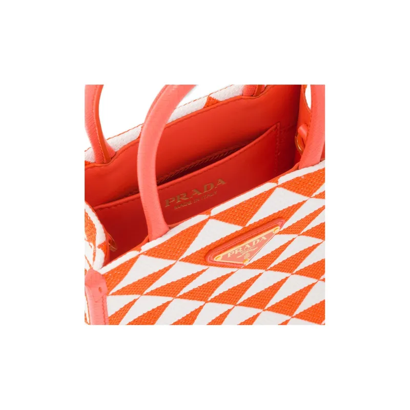 PRADA Symbole Fabric With Leather Tote Bag Shopping Bag Shoulder Bag Crossbody Bag Handbag Mini Women's Orange/White-3
