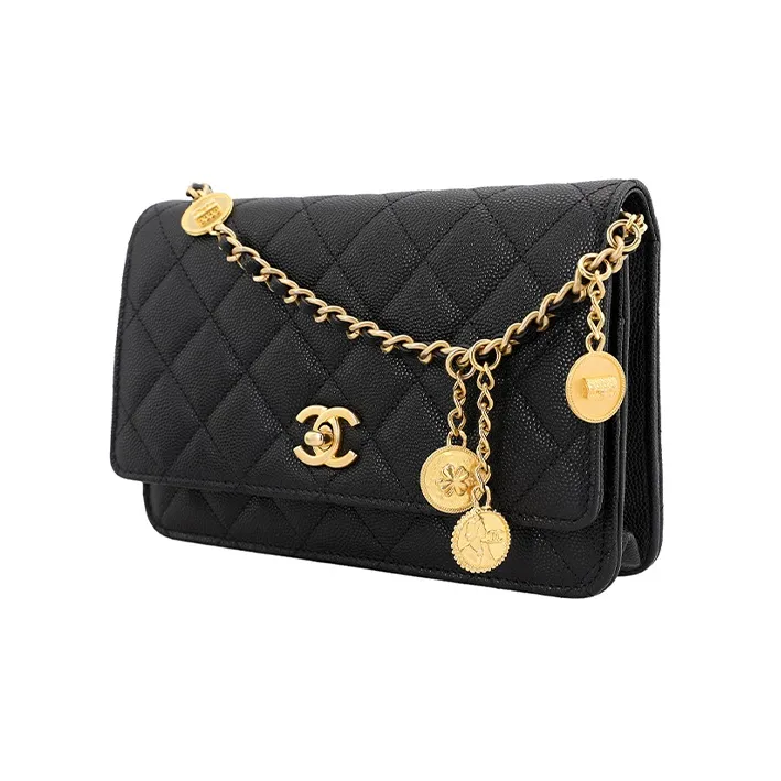 CHANEL Gold Coin Chain Black Wallet On Chain Black-1