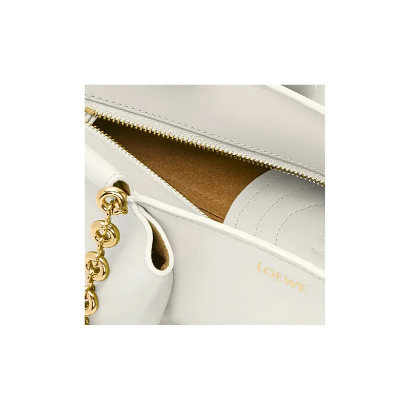 LOEWE Shiny Nappa Cow Leather Dumpling Bag Shoulder Bag Crossbody Bag Handbag Small Size Women's White-5