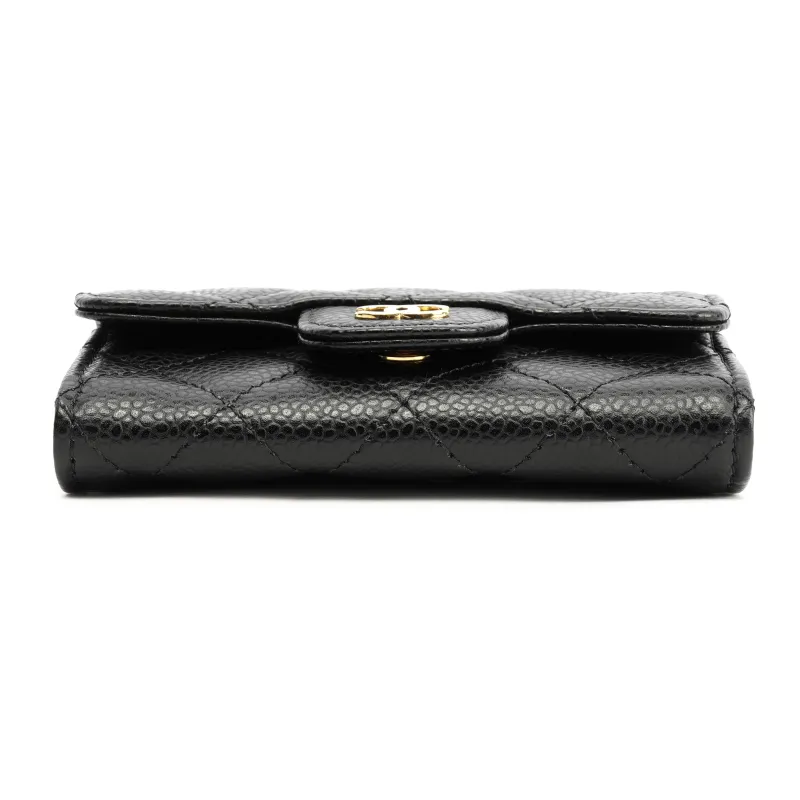 CHANEL Grain Embossed Cow Leather Coin Purse Card Holder, Wallet Women's Black-5