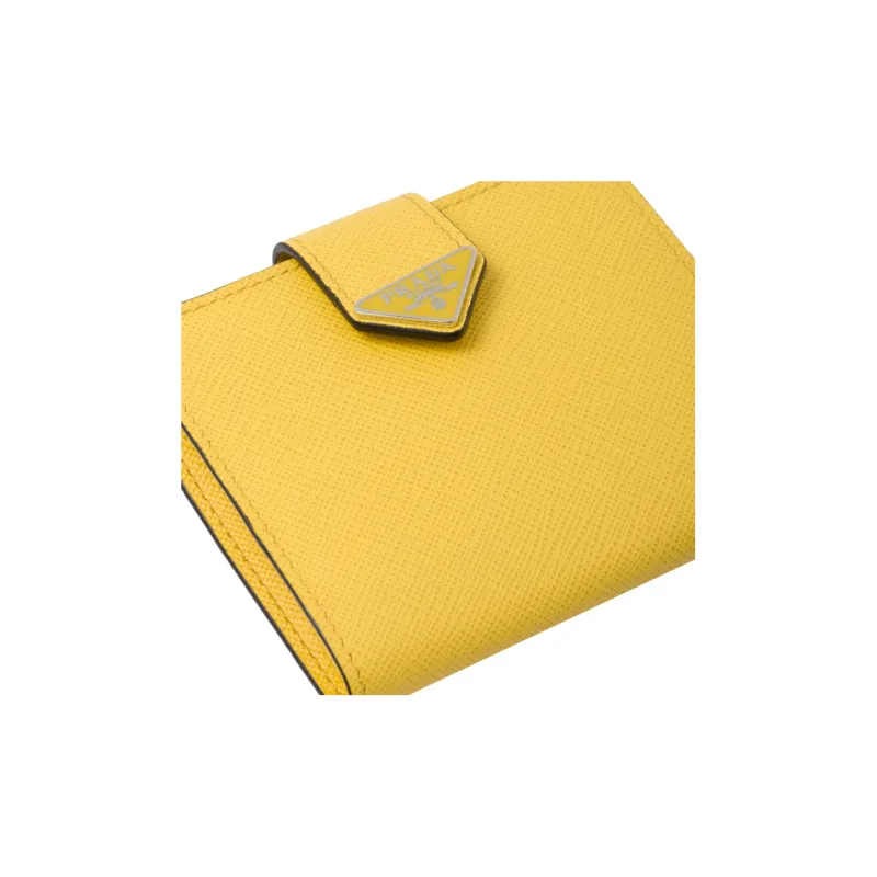PRADA Leather Card Clip Wallets Men's Yellow-5
