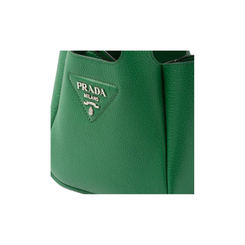 PRADA Leather Basket Bag Tote Bag Shopping Bag Handbag Women's Green-3