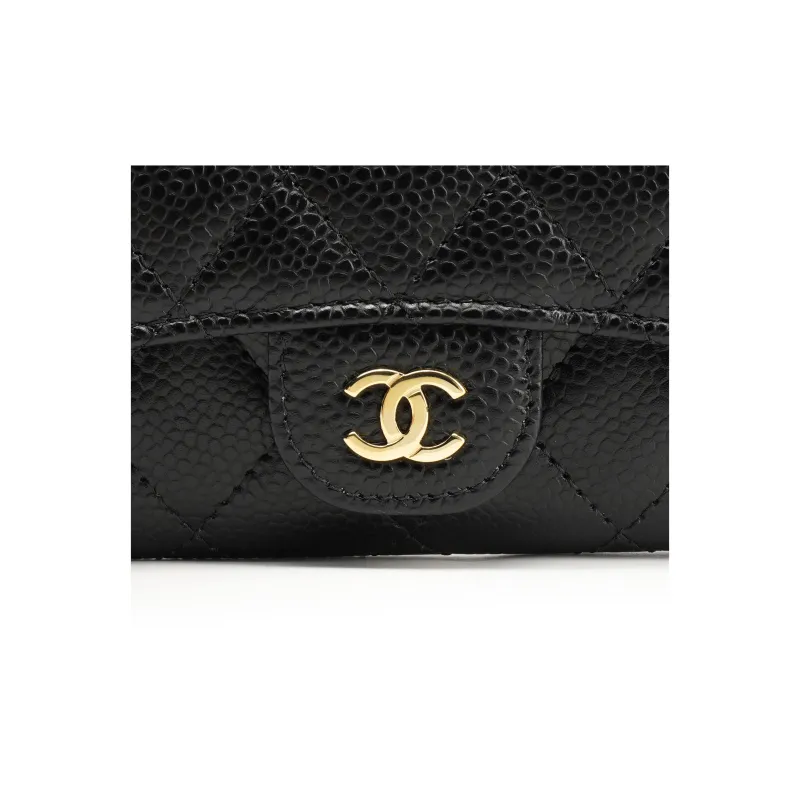 CHANEL Grain Embossed Cow Leather Coin Purse Card Holder, Wallet Women's Black-6