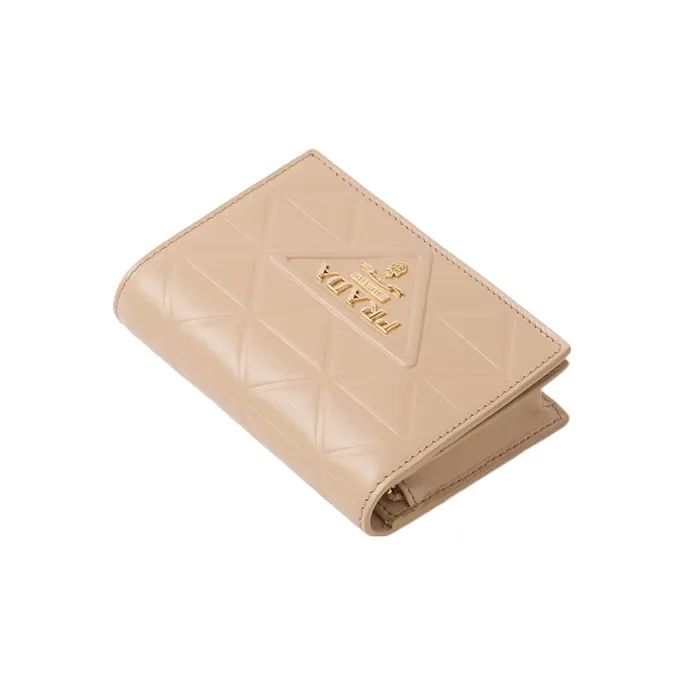 PRADA Leather Wallet Small Size Women's Sand Beige Yellow-2