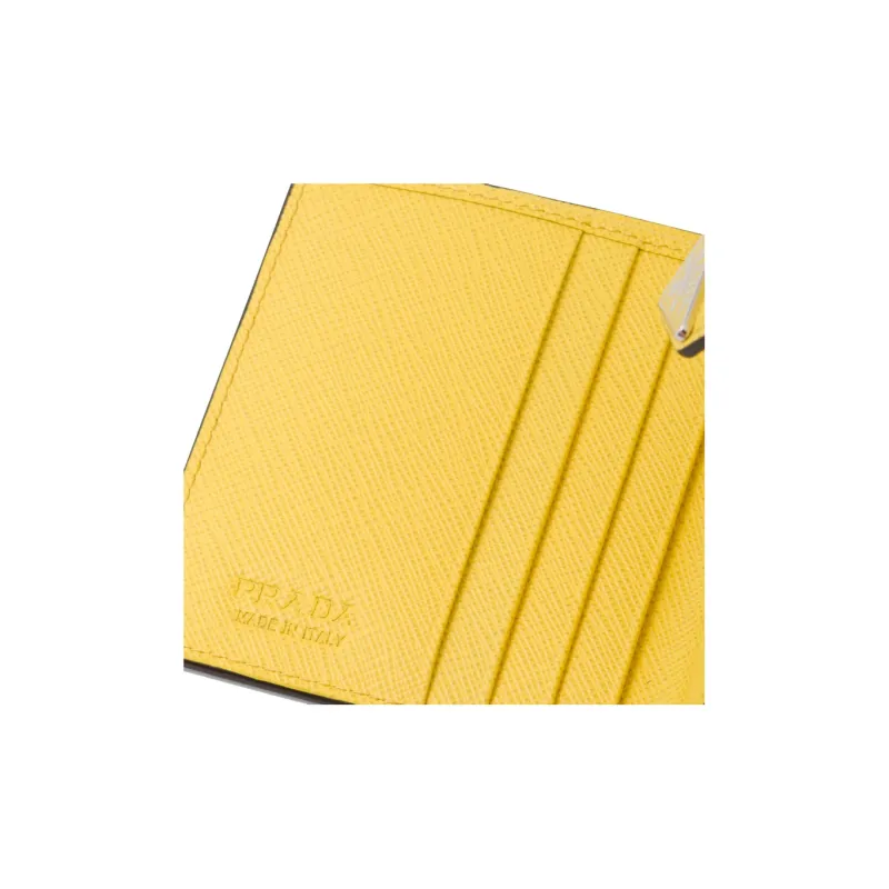 PRADA Leather Card Clip Wallets Men's Yellow-4