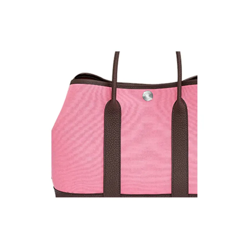 HERMES Garden Party Two-Tone Cow Leather Handbag Women's Pink/Brown-3