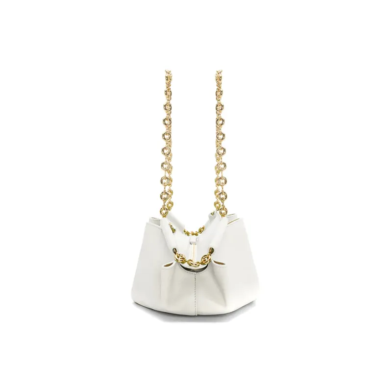 LOEWE Shiny Nappa Cow Leather Dumpling Bag Shoulder Bag Crossbody Bag Handbag Small Size Women's White-3