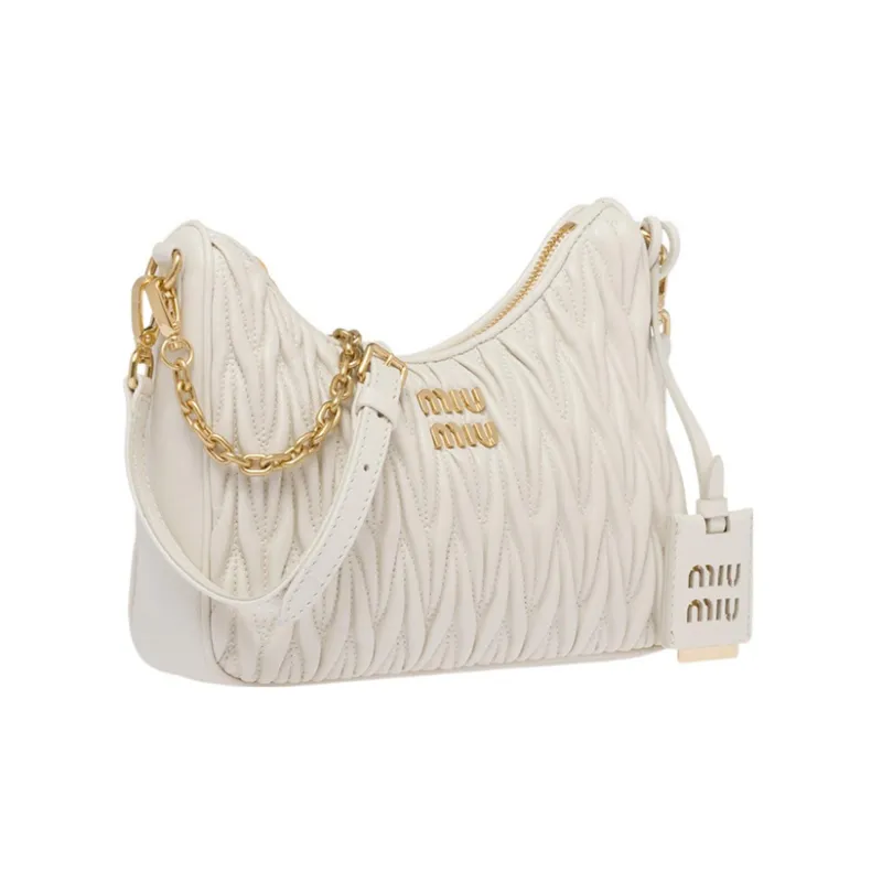 MIU MIU Matelassé Soft Sheep Leather Portable Crossbody Bag, Shoulder Bag Women's White-1