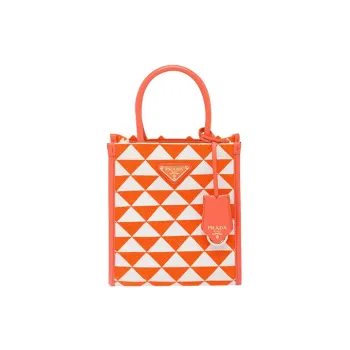 PRADA Symbole Fabric With Leather Tote Bag Shopping Bag Shoulder Bag Crossbody Bag Handbag Mini Women's Orange/White