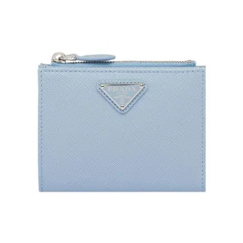 PRADA Saffiano Leather Wallet Small Size Women's Light Blue