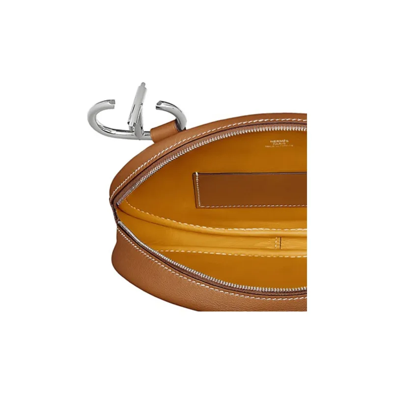 HERMES Cow Leather Crossbody Bag, Fanny Pack Unisex Gold Brown-3