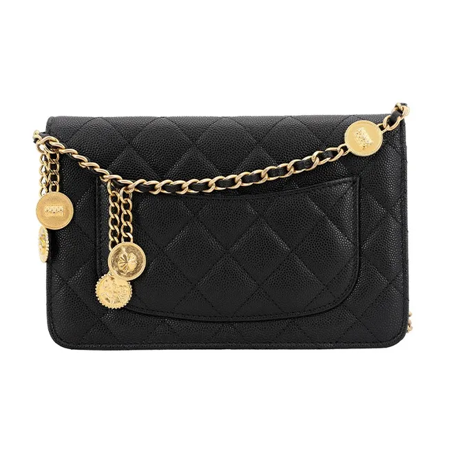 CHANEL Gold Coin Chain Black Wallet On Chain Black-2