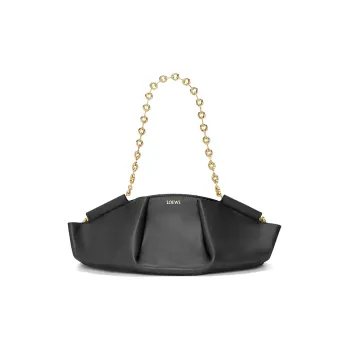 LOEWE Shiny Nappa Cow Leather Dumpling Bag Shoulder Bag Crossbody Bag Handbag Small Size Women's Black