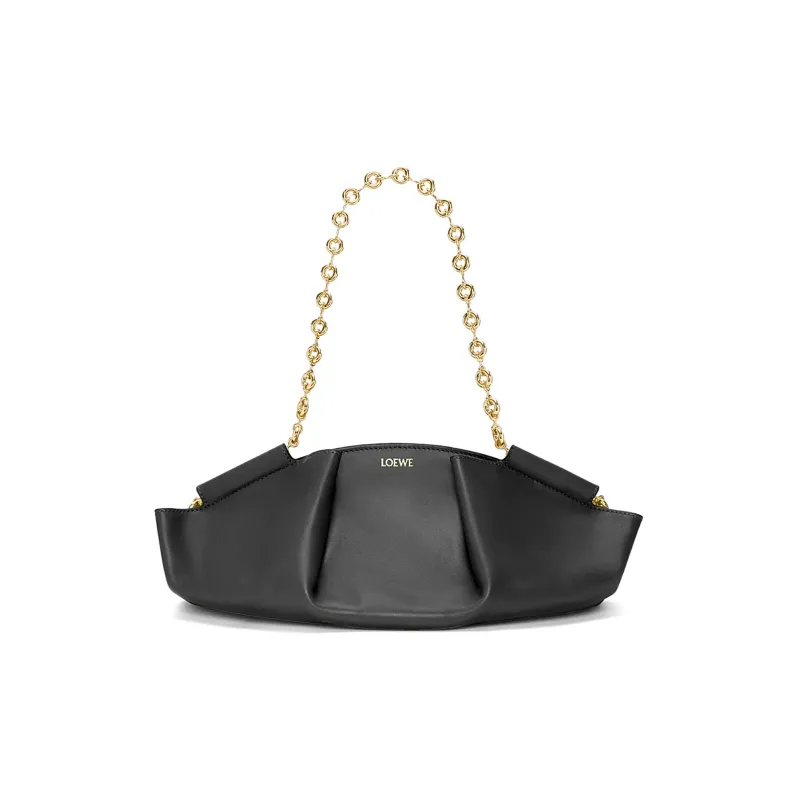 LOEWE Shiny Nappa Cow Leather Dumpling Bag Shoulder Bag Crossbody Bag Handbag Small Size Women's Black-0