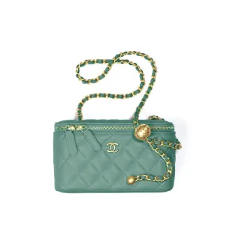 CHANEL Sheepskin Box Bag, Shoulder Bag, Crossbody Bag, Includes Mirror Women's Grass Green