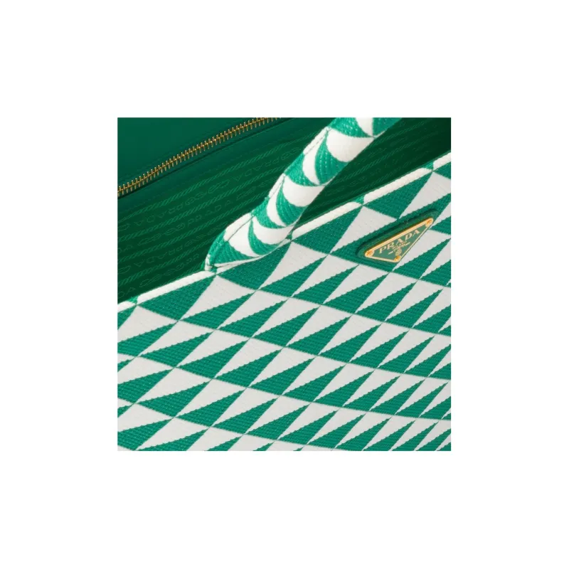 PRADA Fabric With Leather Tote Bag Shopping Bag Handbag Large Size Women's Green/White-5