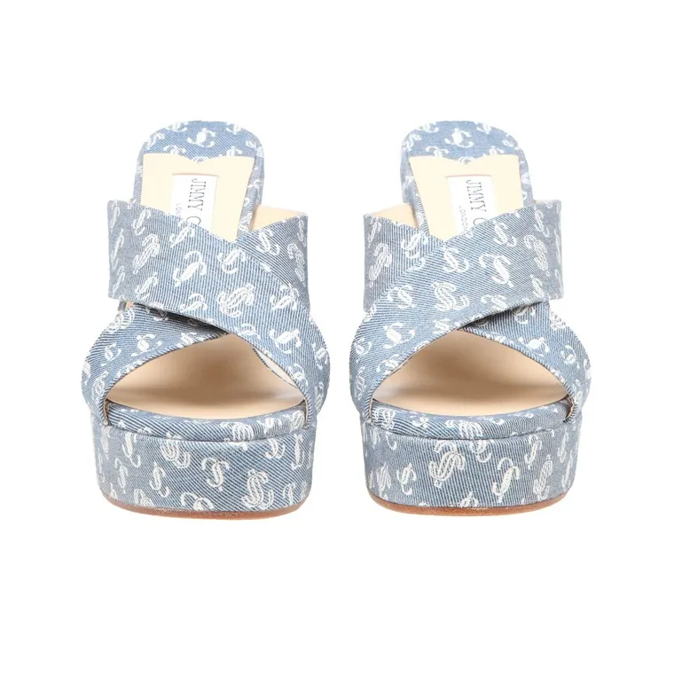 Jimmy Choo Dovina Slide Slippers 10cm Women's Blue-3