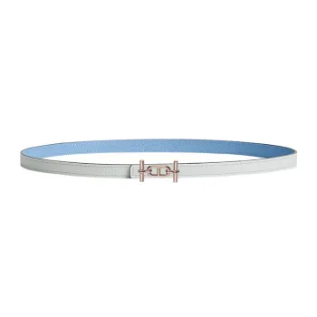 HERMES Rose Gold Buckle Epsom Calfskin Double-Sided Leather Women's Light Blue Width: 1.3cm