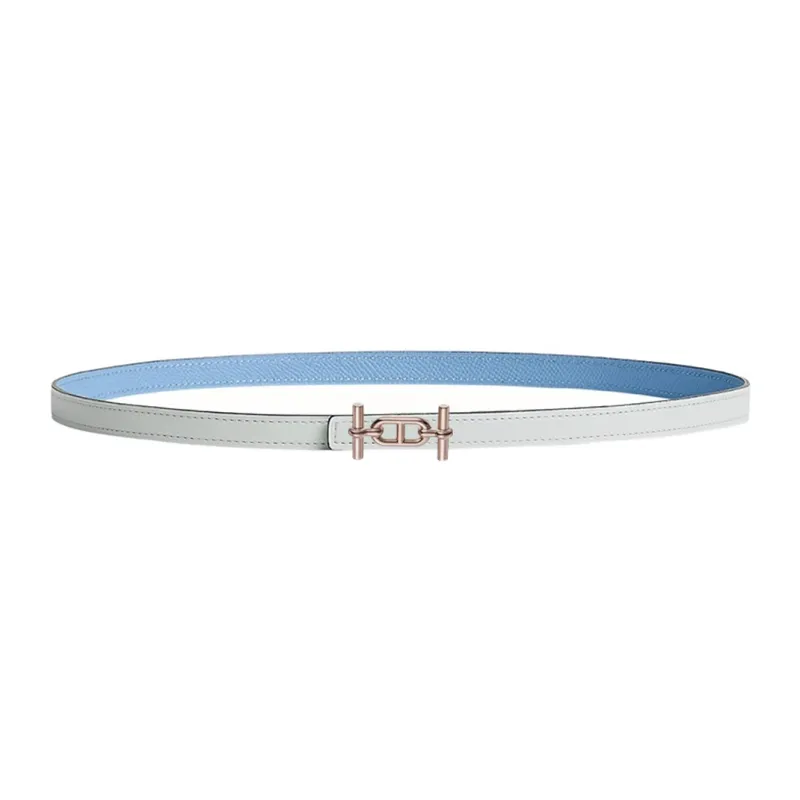 HERMES Rose Gold Buckle Epsom Calfskin Double-Sided Leather Women's Light Blue Width: 1.3cm-0