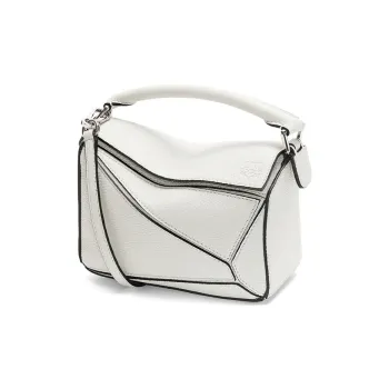 LOEWE Puzzle Soft Grain Cow Leather Shoulder Bag, Crossbody Bag, Handbag Mini Women's White