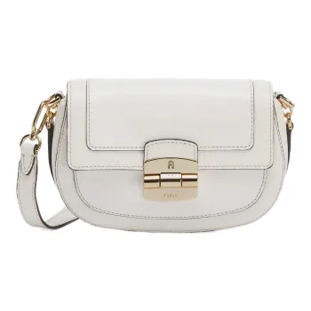 Furla Club 2 Cowhide Leather Saddle Bag, Shoulder Bag, Crossbody Bag Small Size Women's White