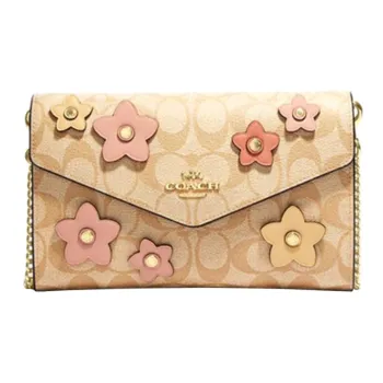 COACH Envelope Leather Envelope Bag, Clutch, Coin Purse Women's Khaki